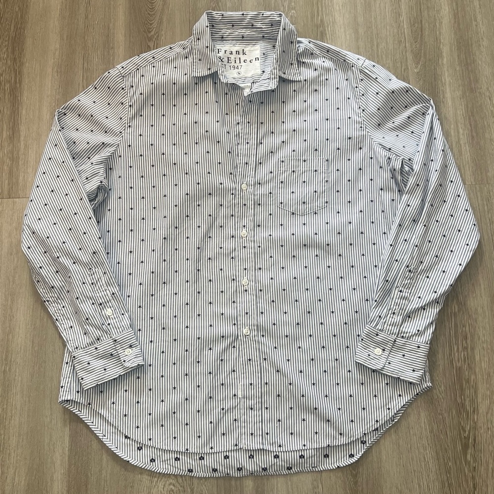 Frank & Eileen “Eileen” Stars and Stripes Blue/White Button Down Blouse Small